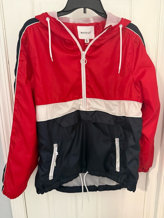 Red and Navy Colorblock Windbreaker Jacket - Picture 2 of 4